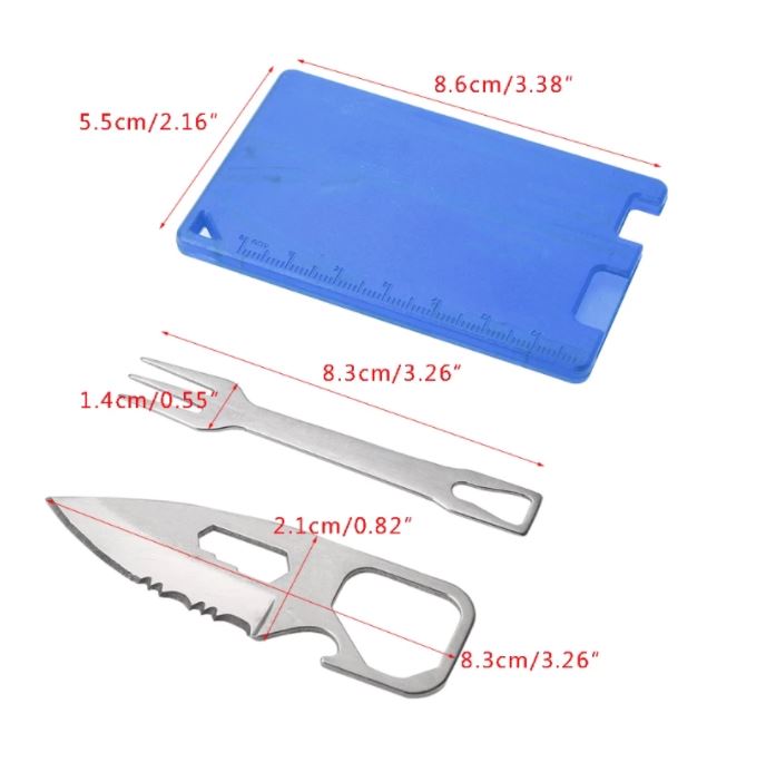EDC Barbecue Steak Knife & Fork Survival Outdoor Camping Multifunction Card Tool
