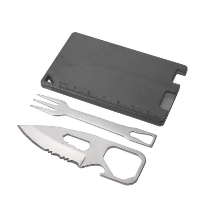 EDC Barbecue Steak Knife & Fork Survival Outdoor Camping Multifunction Card Tool