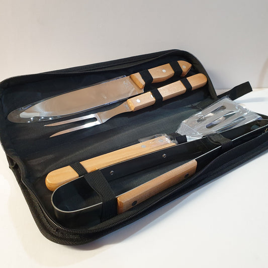 BBQ Utensil  5 Pc Tool Kit in carry case Camping Garden Cooking Tools