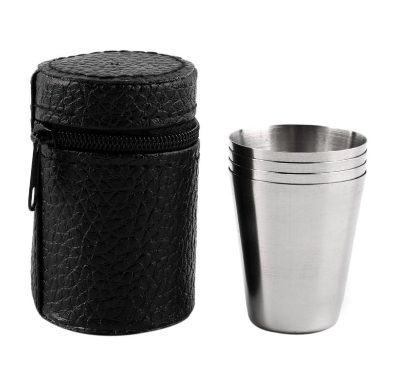4pcs Stainless Steel Glasses 30ml 70ml or 180ml in PU case