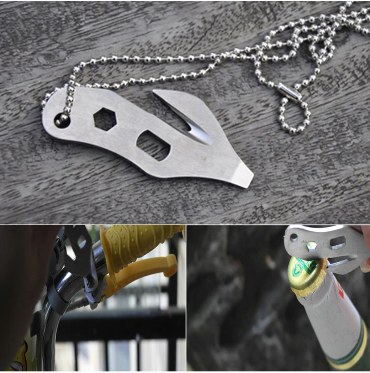 EDC Rope Cut Bottle Opener Wrench Screwdriver Keychain Necklace Survival