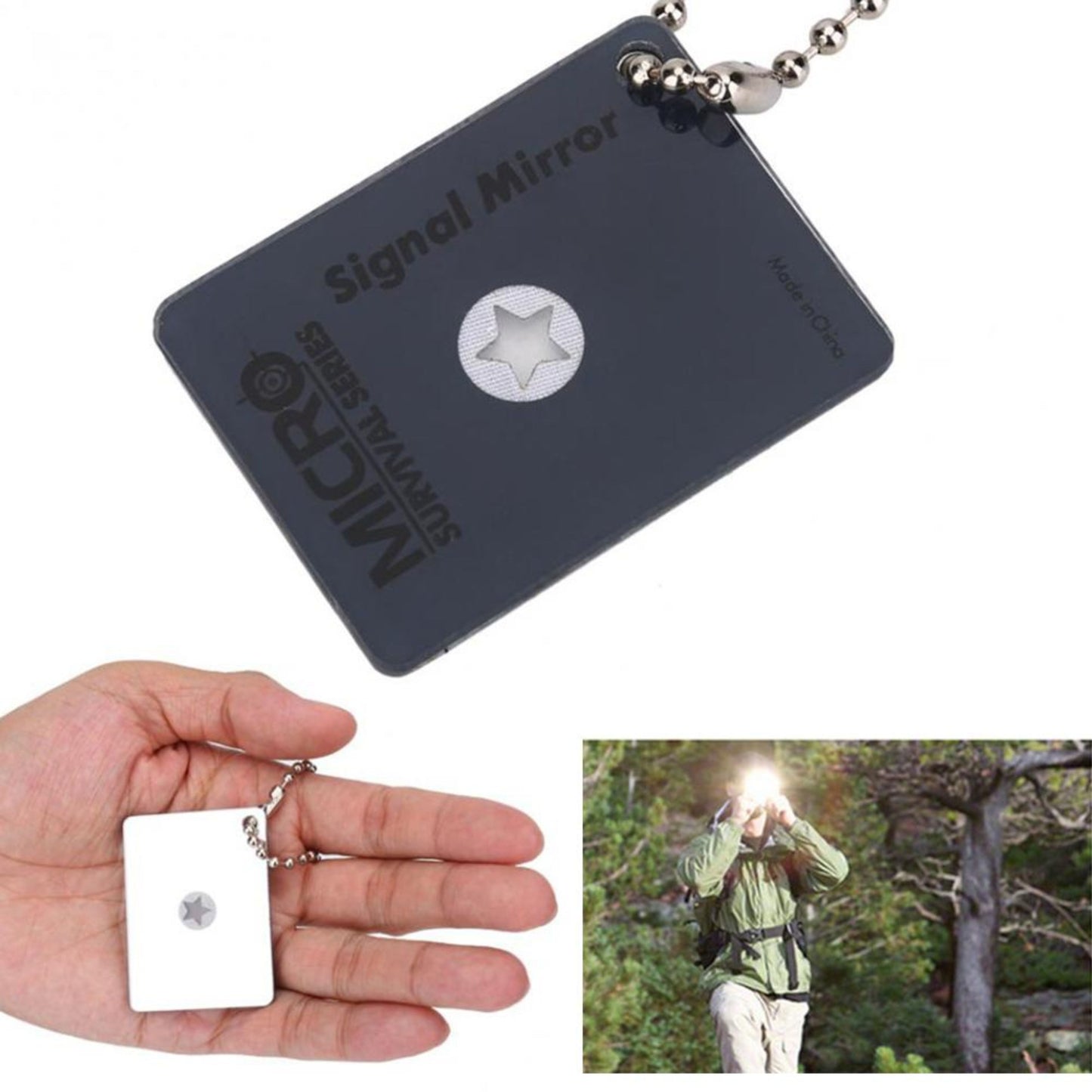 EDC Micro Signal Mirror Survival Emergency Camping Hiking Travel Tools