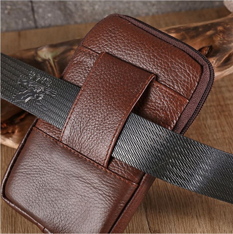 Men's Genuine Leather Phone Holder Waist Belt Wallet Running Pouch Holster Case