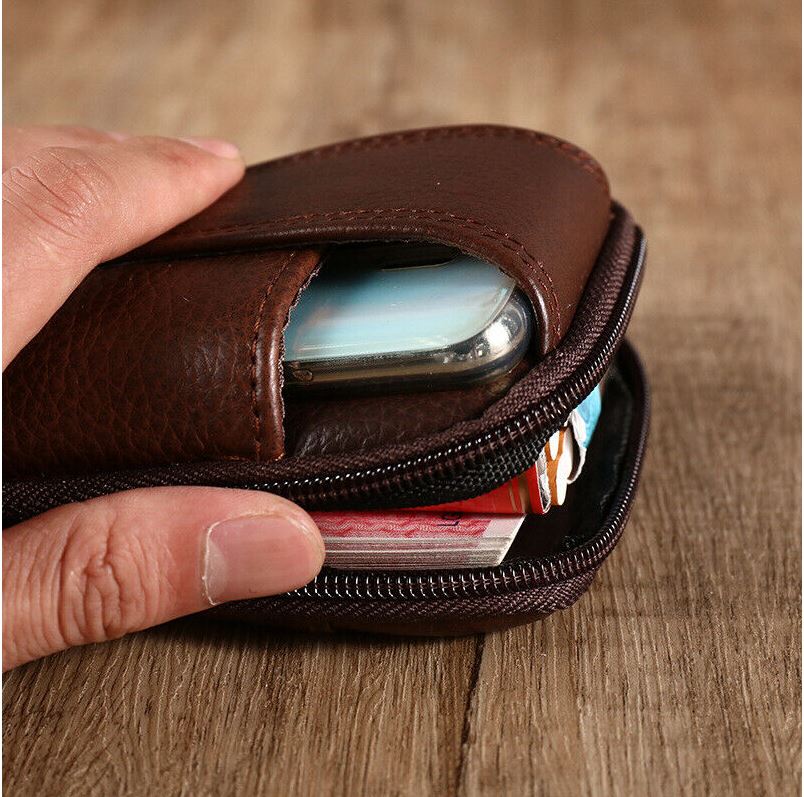 Men's Genuine Leather Phone Holder Waist Belt Wallet Running Pouch Holster Case