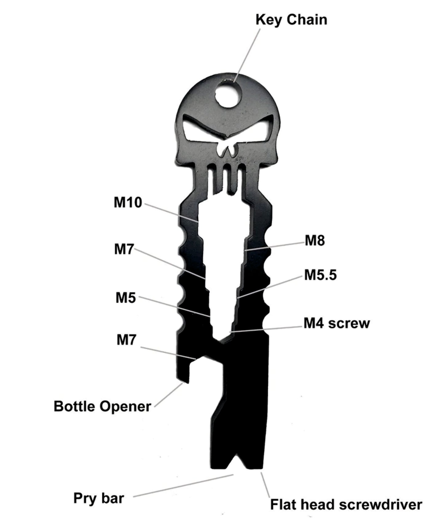 EDC Skull shaped Bottle Opener Prybar Wrench Pocket Multitool