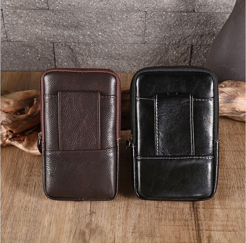 Men's Genuine Leather Phone Holder Waist Belt Wallet Running Pouch Holster Case