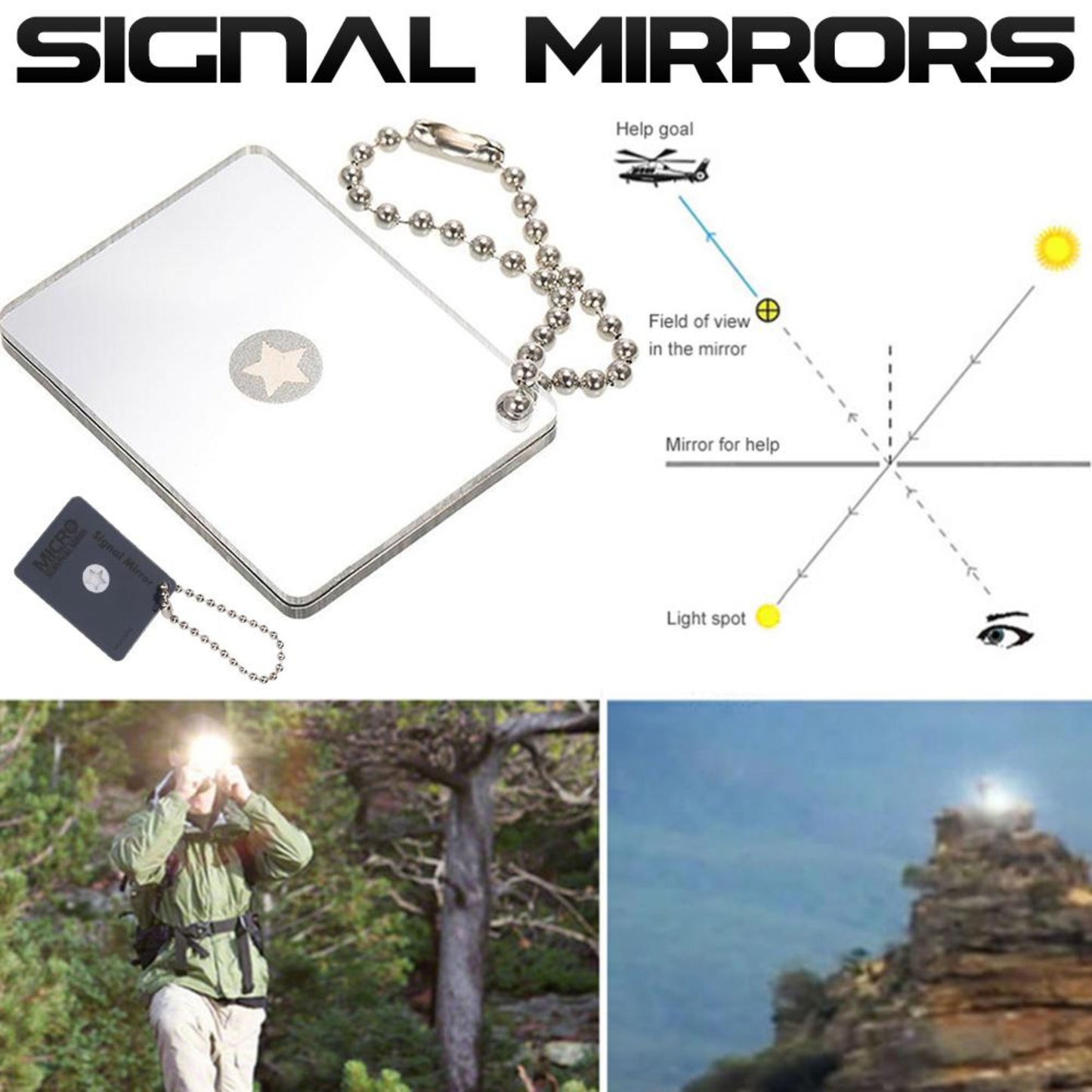 EDC Micro Signal Mirror Survival Emergency Camping Hiking Travel Tools