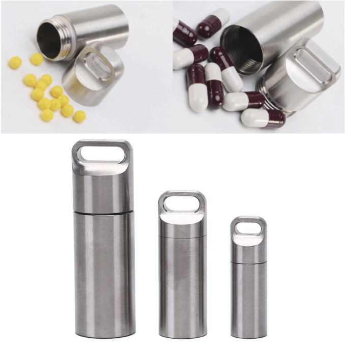 Mini Waterproof Capsule Seal Bottle Stainless Steel Outdoor Survival Pill Box