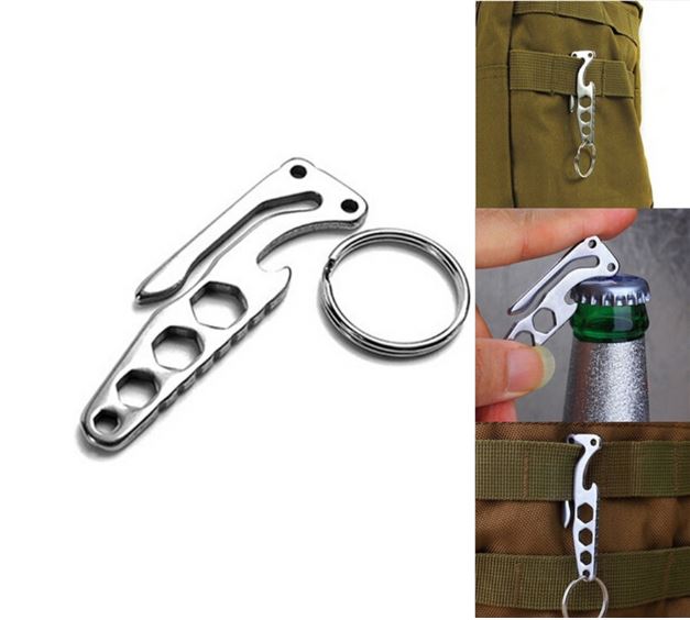 EDC Bottle Opener Keyring Clip Multitool Wrench Survival Emergency Camping