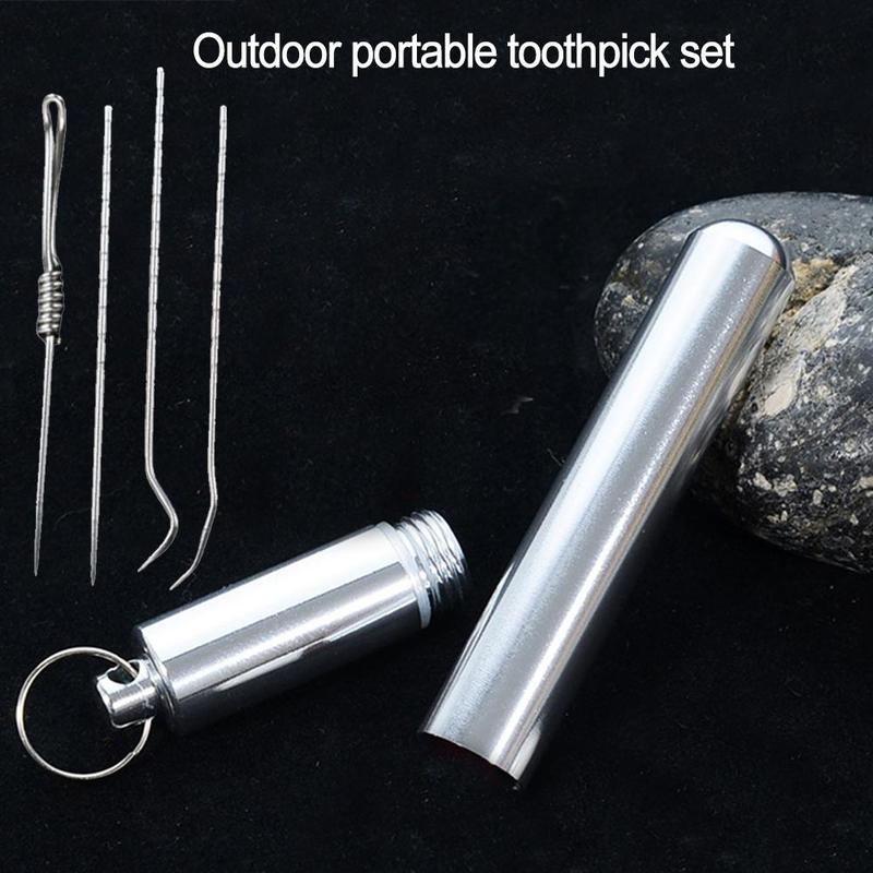 EDC Portable Toothpick steel Set in Case Survival Emergency Camping Hiking Tools