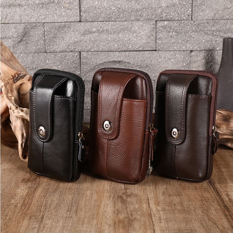 Men's Genuine Leather Phone Holder Waist Belt Wallet Running Pouch Holster Case